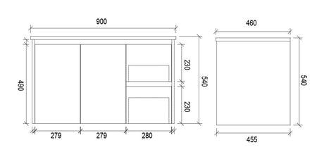 WHSH900R - 900x460x540mm Wall Hung Vanity with Shaker Doors – alternate view
