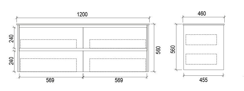 WHTD1200 - 1200x460x560mm Wall Hung PVC Vanity – alternate view