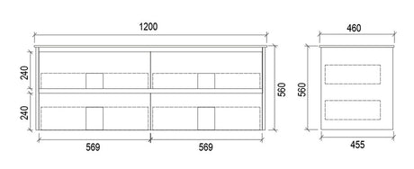 WHTD1200D - 1200x460x560mm Wall Hung PVC Vanity with Double Bowl Basin – alternate view