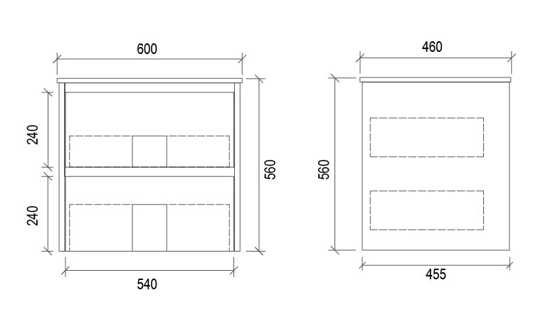 WHTD600 - 600x460x560mm Wall Hung PVC Vanity – alternate view