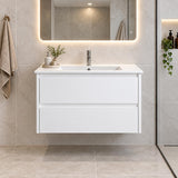 Teddy Two Draw PVC Vanity 750mm Wall Hung - 750x460x560mm