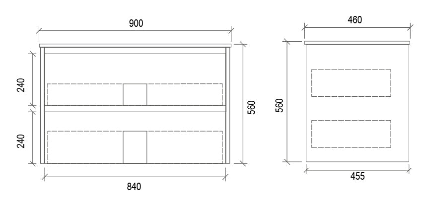 WHTD900 - 900x460x560mm Wall Hung PVC Vanity – alternate view