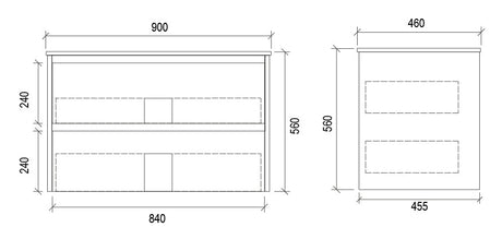 WHTD900 - 900x460x560mm Wall Hung PVC Vanity – alternate view