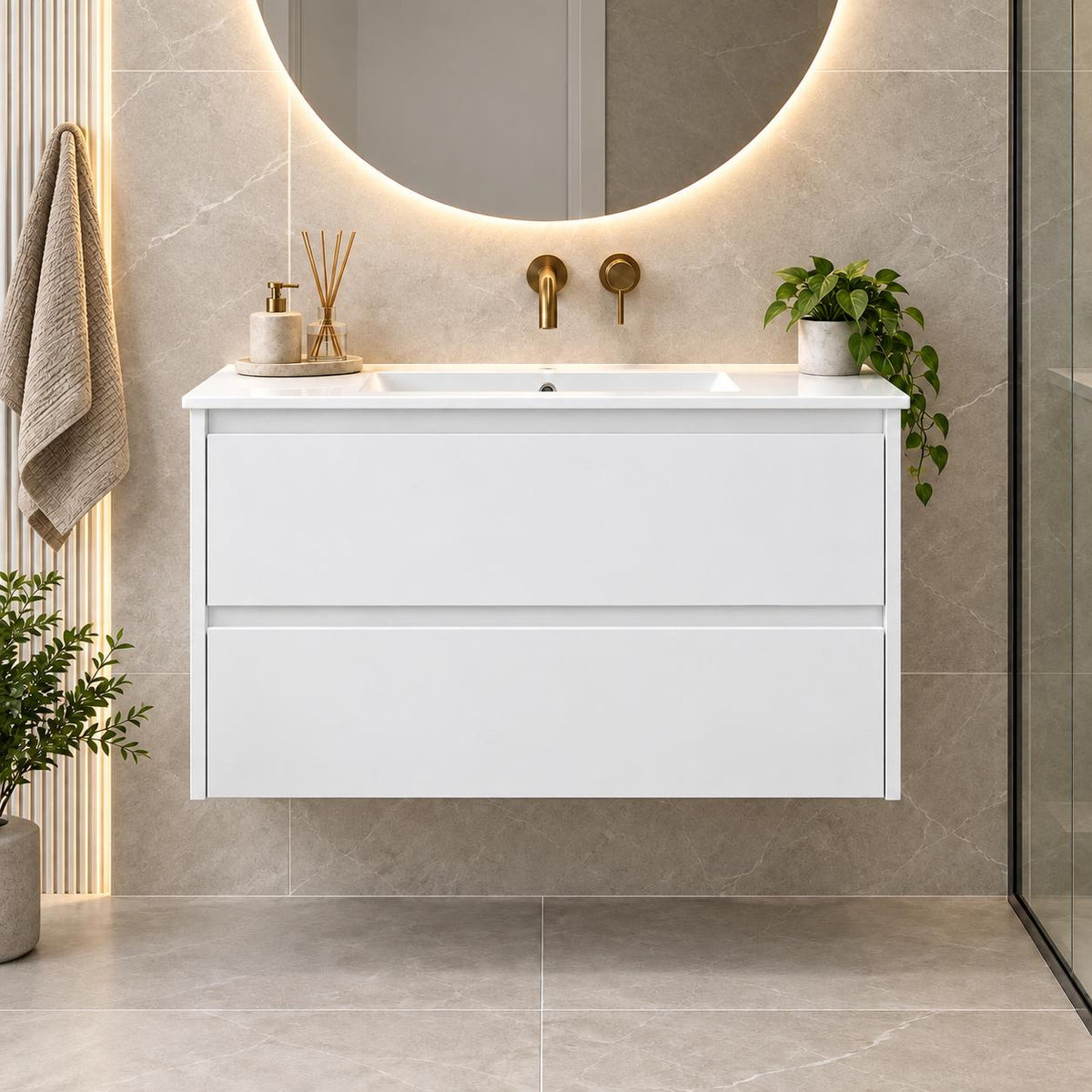 Teddy Two Draw PVC Vanity 900mm Wall Hung - 900x460x560mm