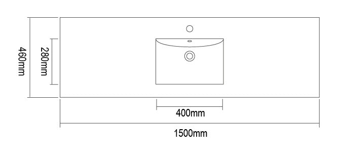 WS1500 - 1500x460mm Tear White Stone Top with Undermount Basin – alternate view