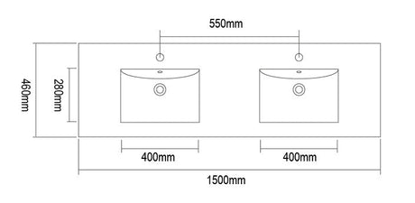 WS1500D - 1500x460mm Tear White Stone Top with Double Bowl Undermount Basin – alternate view