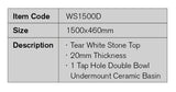WS1500D - 1500x460mm Tear White Stone Top with Double Bowl Undermount Basin – detail view