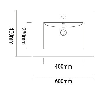 WS600 - 600x460mm Tear White Stone Top with Undermount Basin – alternate view