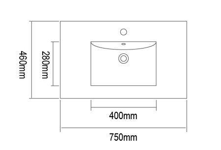 WS750 - 750x460mm Tear White Stone Top with Undermount Basin – alternate view