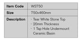 WS750 - 750x460mm Tear White Stone Top with Undermount Basin – detail view