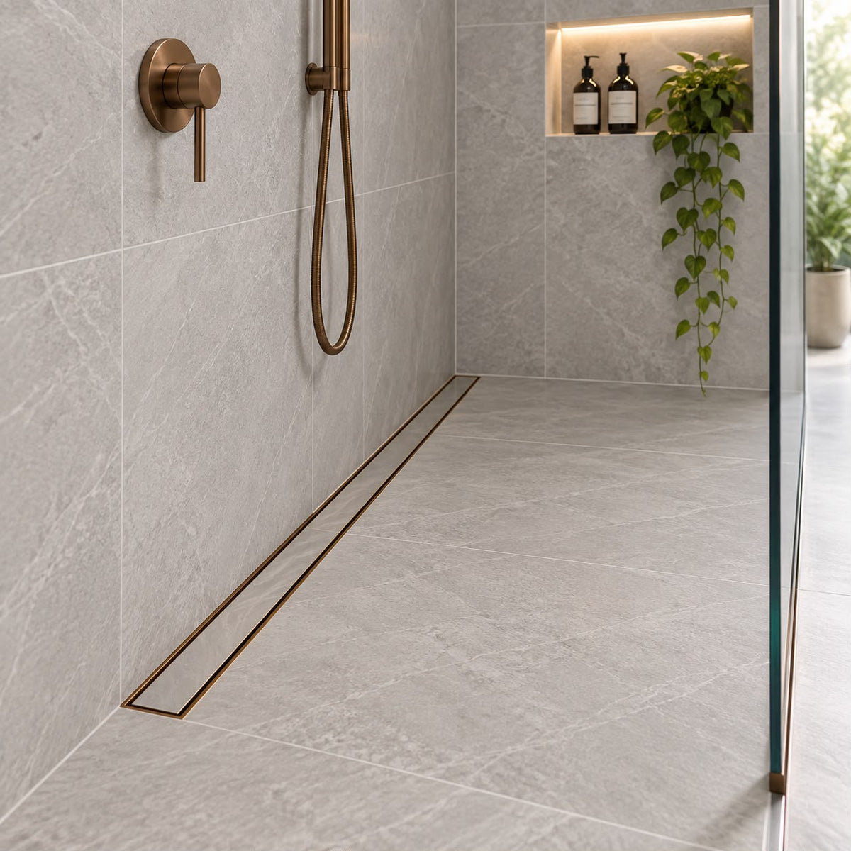 Aluminium Tile Insert Shower Drain - Antique Brass