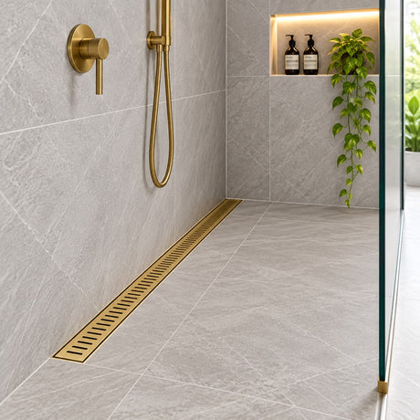 Aluminium Slotted Shower Drain - Brushed Gold