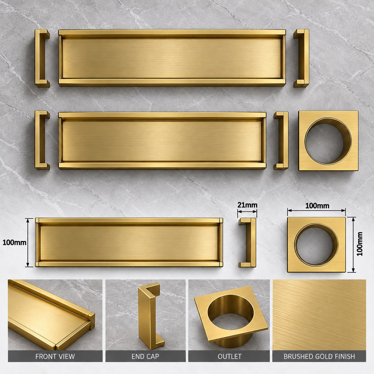 Aluminium Tile Insert Shower Drain – Brushed Gold