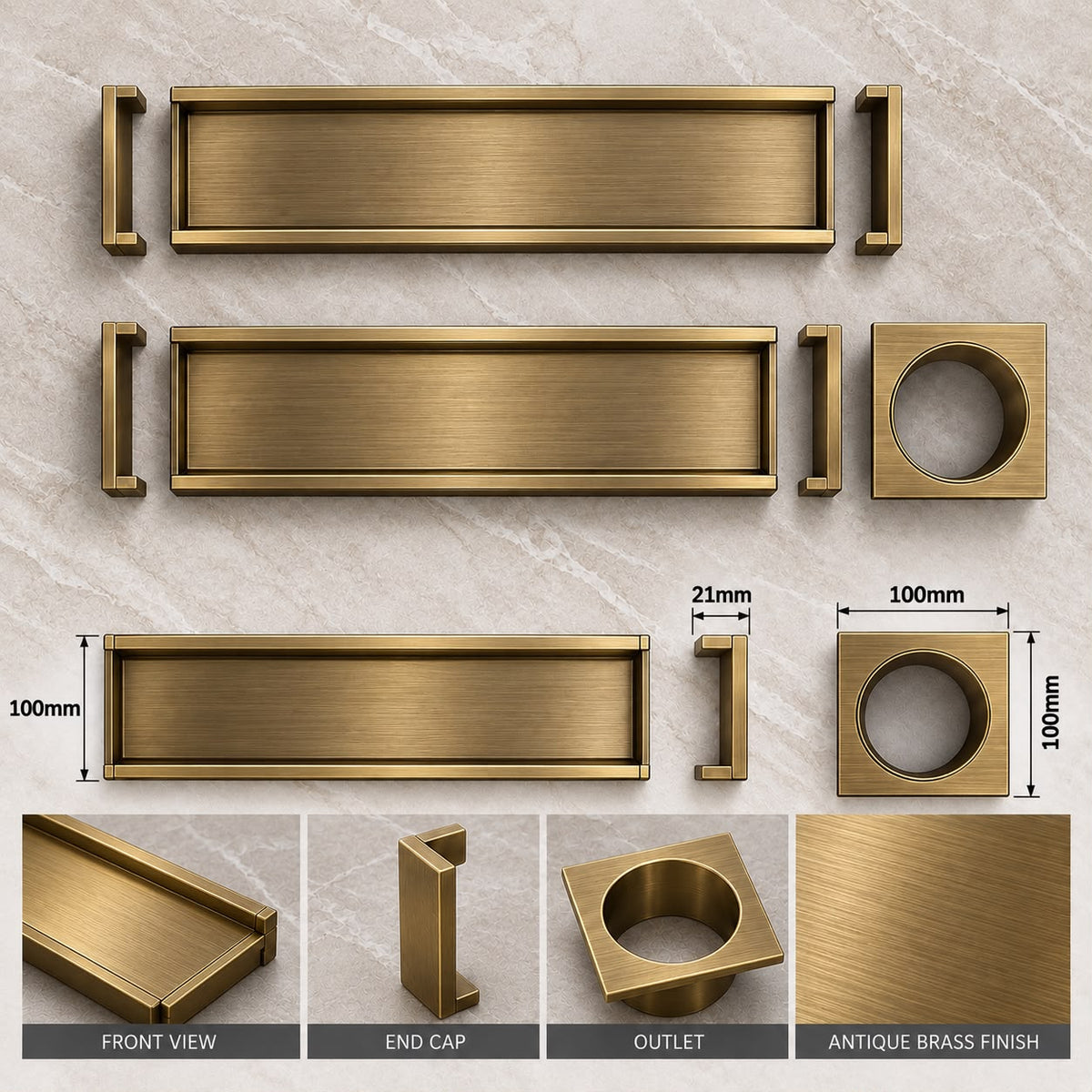 Aluminium Tile Insert Shower Drain - Antique Brass