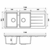1160mm Single Bowl Black Granite Sink - 1160 x 50 x 231mm