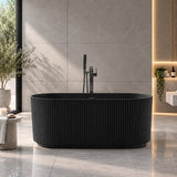 Avalon V-Groove Fluted Round Matte Black Freestanding Bath - 1500mm