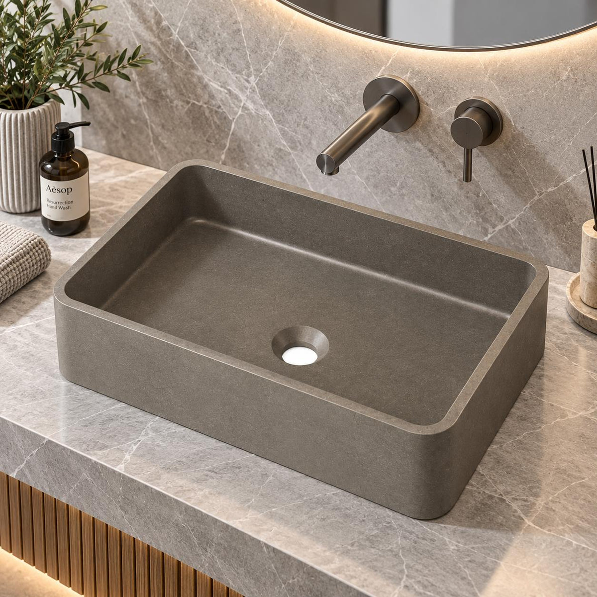500mm Rectangular Concrete Basin Above Counter - 500x325x120mm