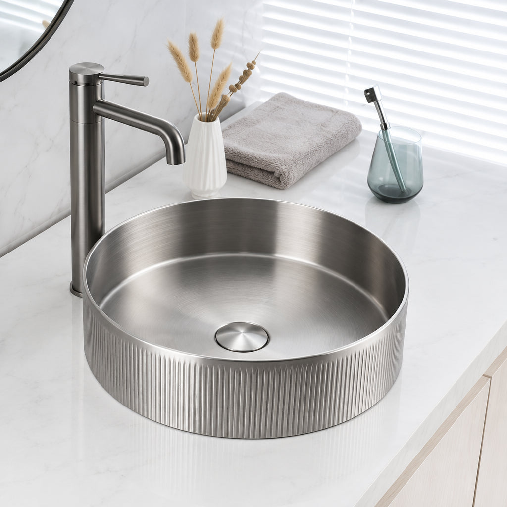Alia Stainless Steel Fluted Grooved Basin