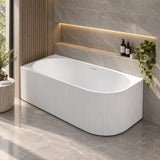 Avalon V-Groove Fluted Left-Hand Corner Matte White Freestanding Bath - 1700mm