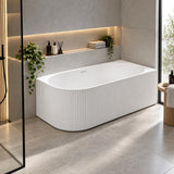 Avalon V-Groove Fluted Right-Hand Corner Matte White Freestanding Bath - 1500mm