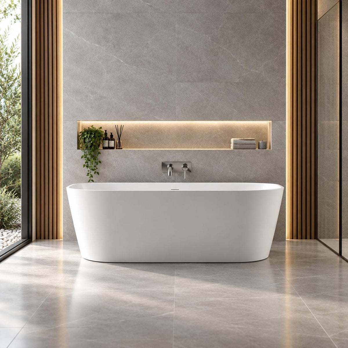 Berlin Back-To-Wall Gloss White Freestanding Bath - 1500mm