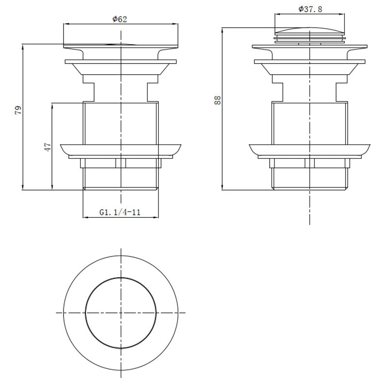 Pop-up Waste Basin Non Overflow 32mm – detail view