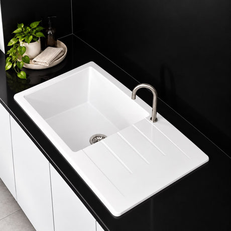 1000mm Single Bowl White Granite Sink - 1000 x 500 x 223mm