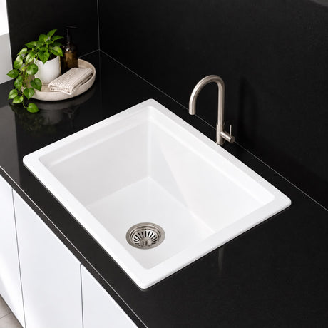 534mm Single Bowl White Granite Sink - 534 x 458 x 201mm
