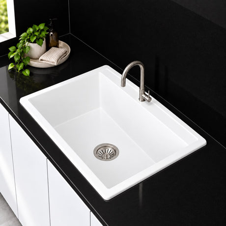 610mm Single Bowl White Granite Sink - 610 x 458 x 203mm