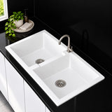 1140mm Single Bowl White Granite Sink - 1140 x 500 x 224mm