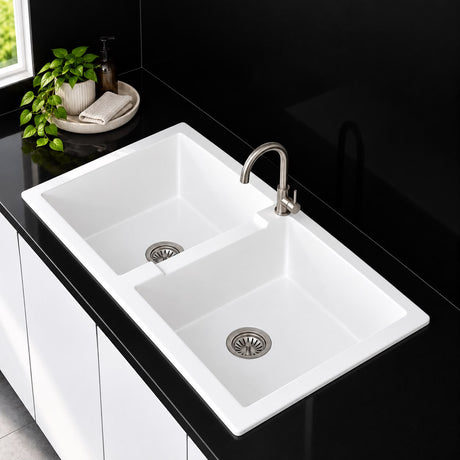 1140mm Single Bowl White Granite Sink - 1140 x 500 x 224mm