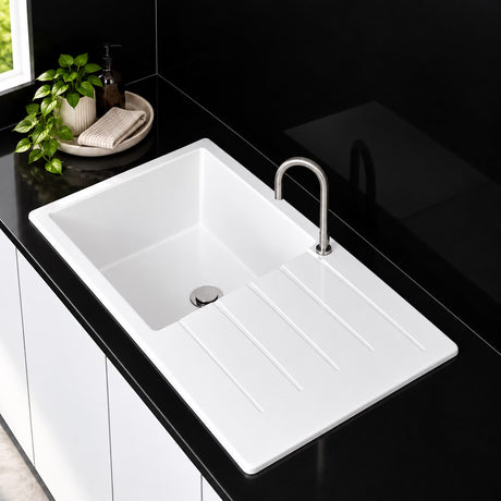 915mm Single Bowl White Granite Sink - 915 x 458 x 230mm