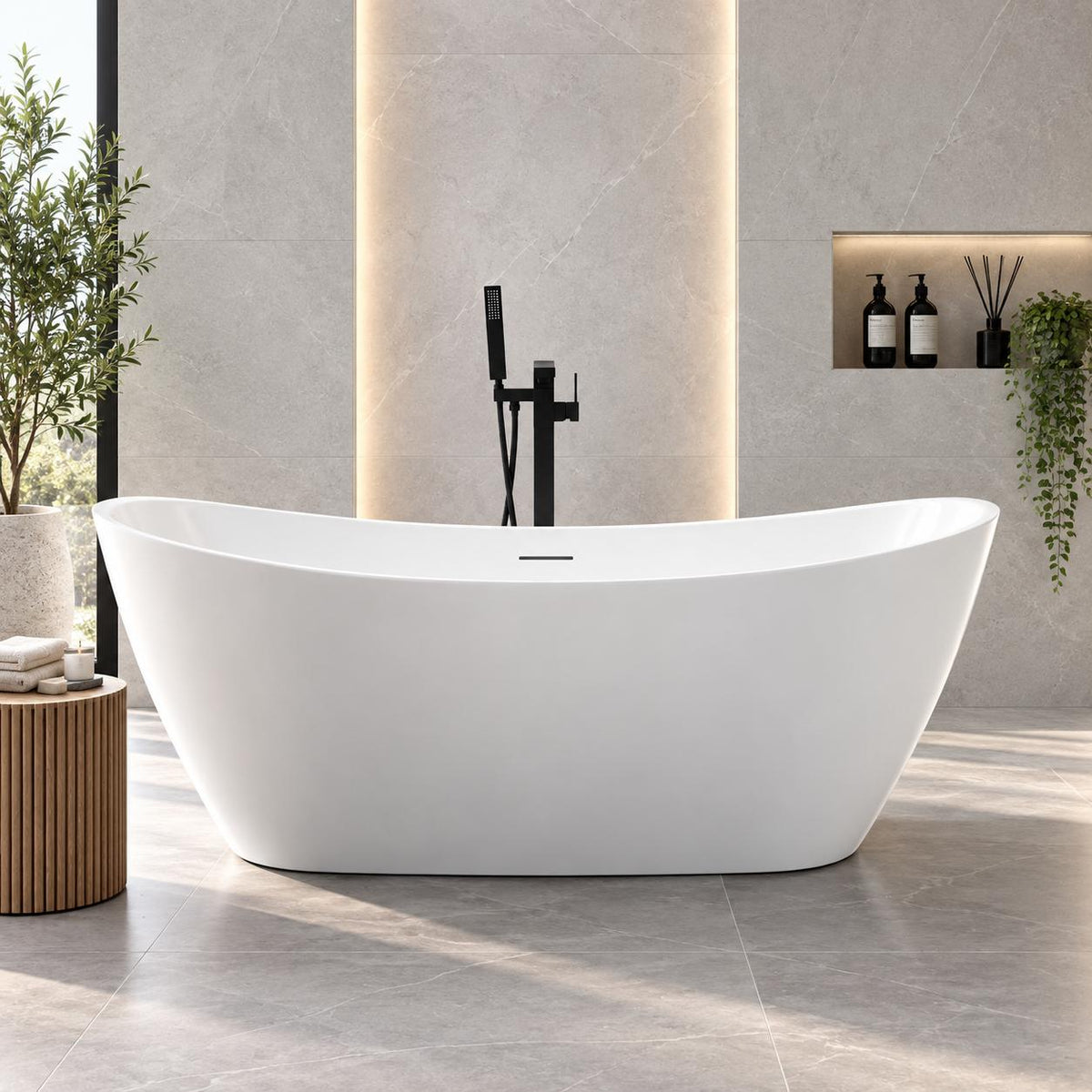 Frances Double High Back Gloss White Freestanding Bath - 1500mm
