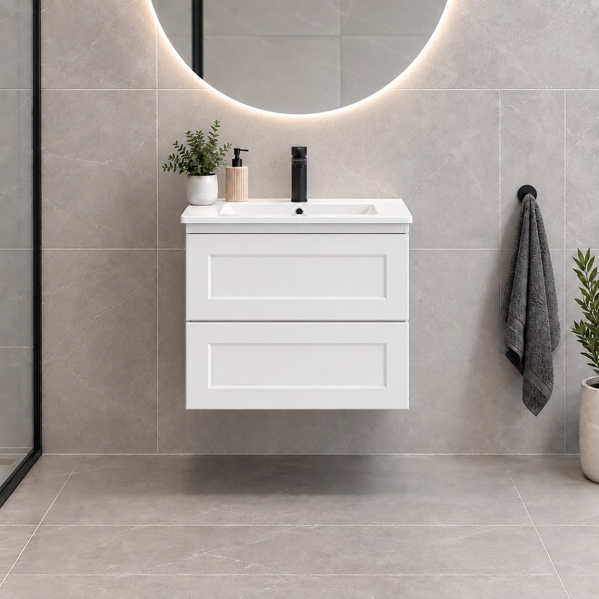 Fremantle 600mm All Draw Wall Hung Vanity Matte White - 600x475x545