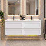 Fremantle 1200mm All Draw Wall Hung Vanity Matte White Double Bowl - 1200x475x545