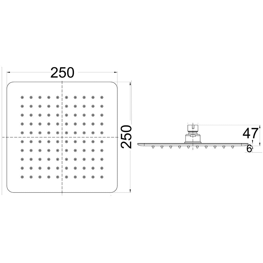 Seto Shower Head Square Chrome 250mm – alternate view