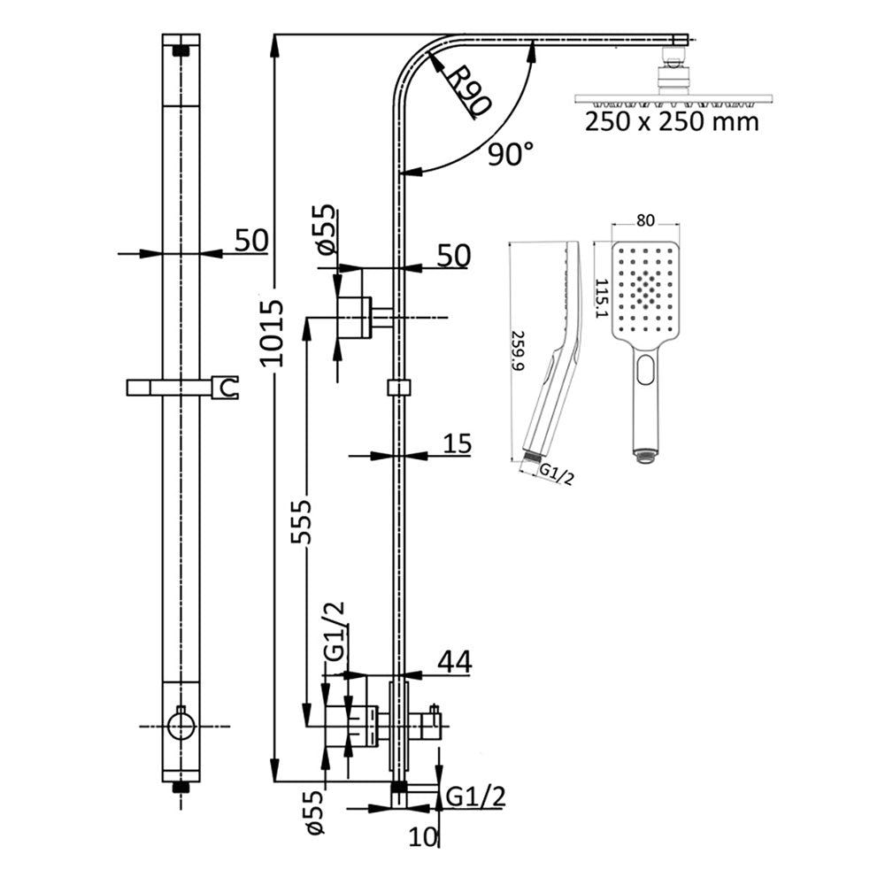 Seto Shower Set Multifunction Chrome 250mm – alternate view