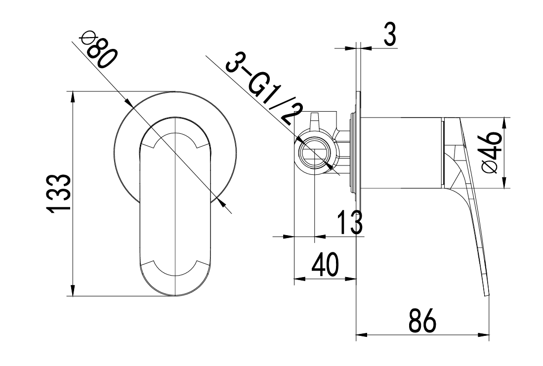 Sulu II Wall Mixer Rough-In Body – alternate view