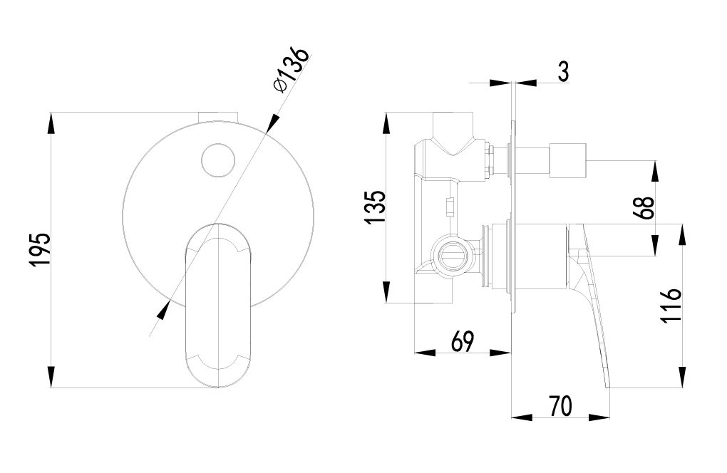 Sulu II Wall Diverter Mixer Trim Kits – view 5