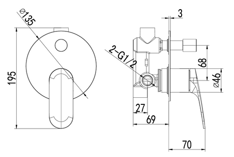 Sulu II Wall Diverter Mixer Rough-In Body – alternate view