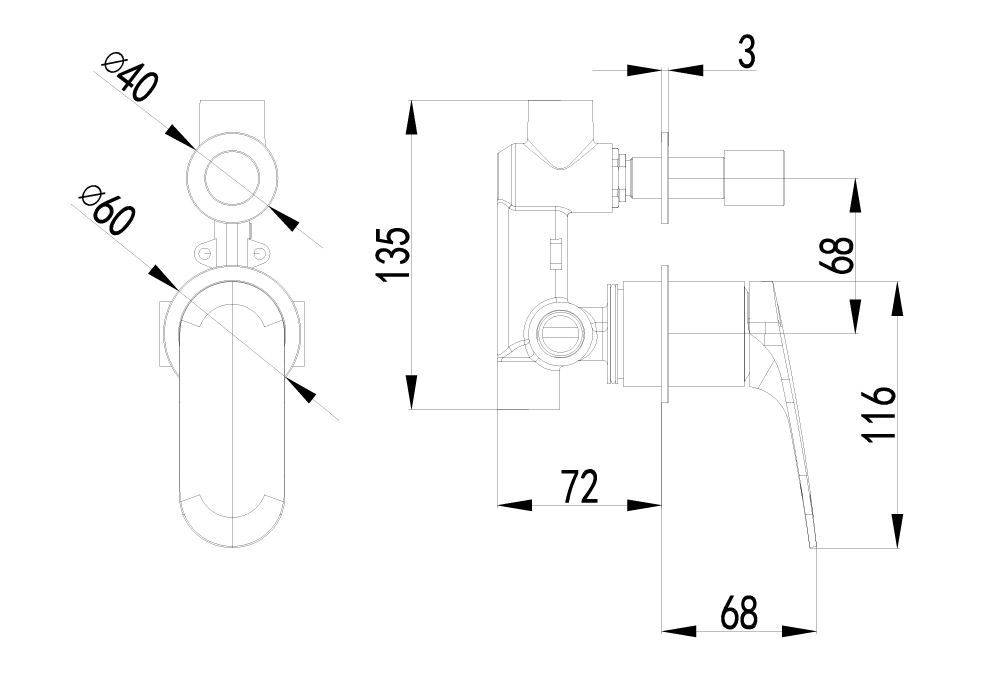 Sulu II Wall Diverter Mixer Trim Kits With Separate Cover Plate – view 5