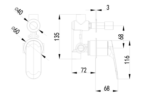 Sulu II Wall Diverter Mixer Trim Kits With Separate Cover Plate – view 5