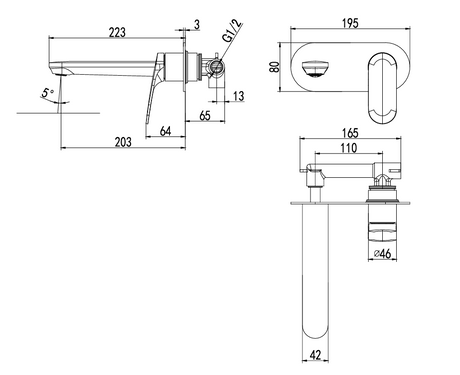 Sulu II Wall Basin Mixer Rough-In Body – alternate view