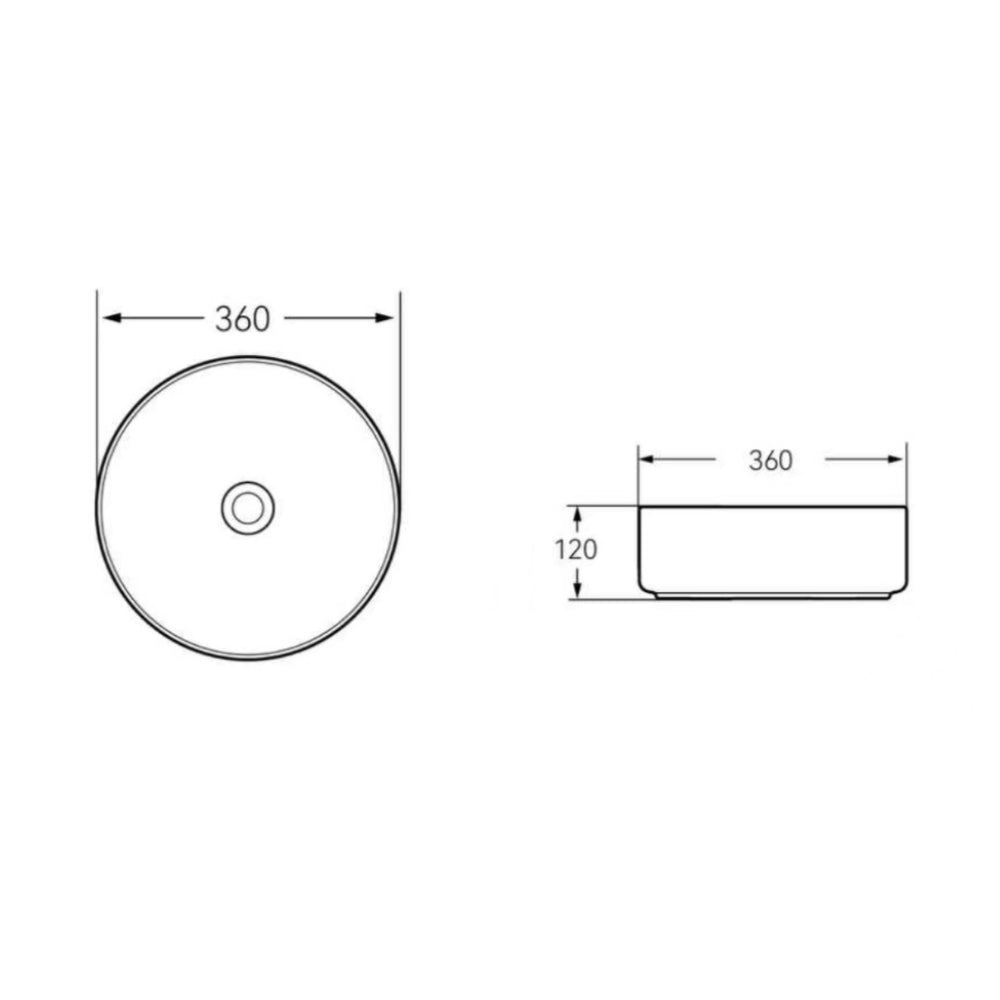 BA360MB - 360x360x120mm Matte Black Above Countertop Basin – alternate view