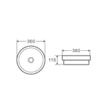 BA3636MW - 360x360x115mm Matte White Semi Countertop Basin – alternate view