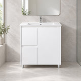Paula 750mm MDF Polyurethane Slim Vanity Left Hand Draws on Legs 1th - 750x360x875mm