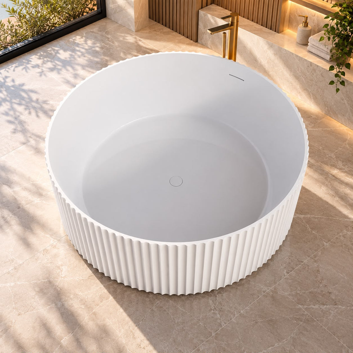 Oasis Fluted Matte White Freestanding Bathtub - 1500mm