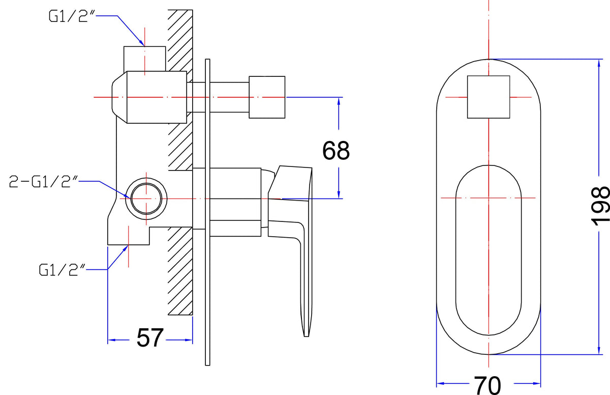 Cora Wall Mixer Diverter – detail view