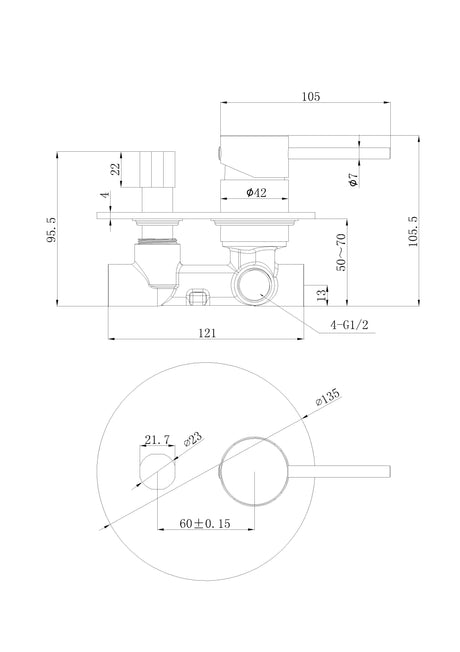 Otus Slimline SS304 Wall Mixer Diverter Body – alternate view