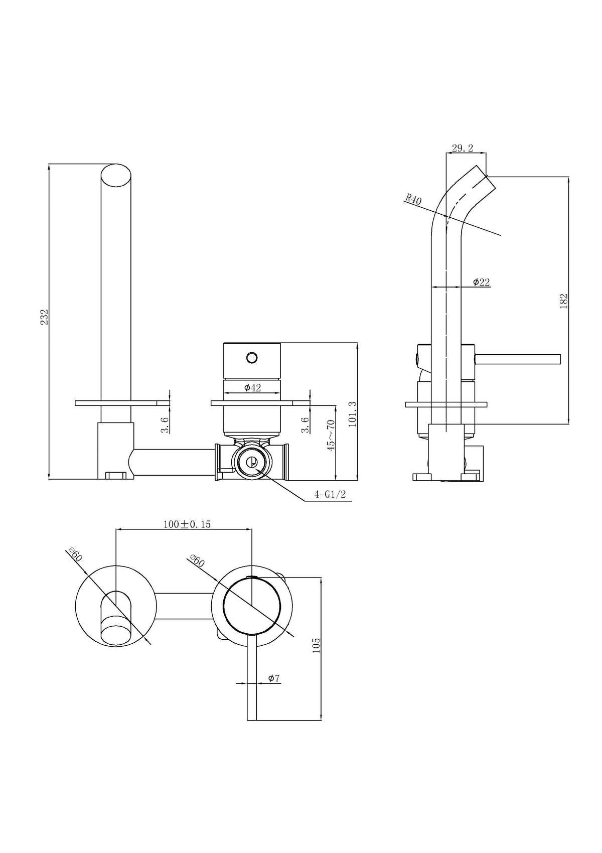 Otus Slimline SS304 Wall Basin Mixer Body – alternate view